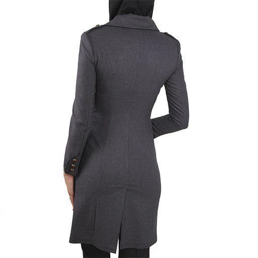 مانتو اداری مشکی چهارخانه یقه آمریکایی پارچه بزیاق 33510 — تصویر ۲