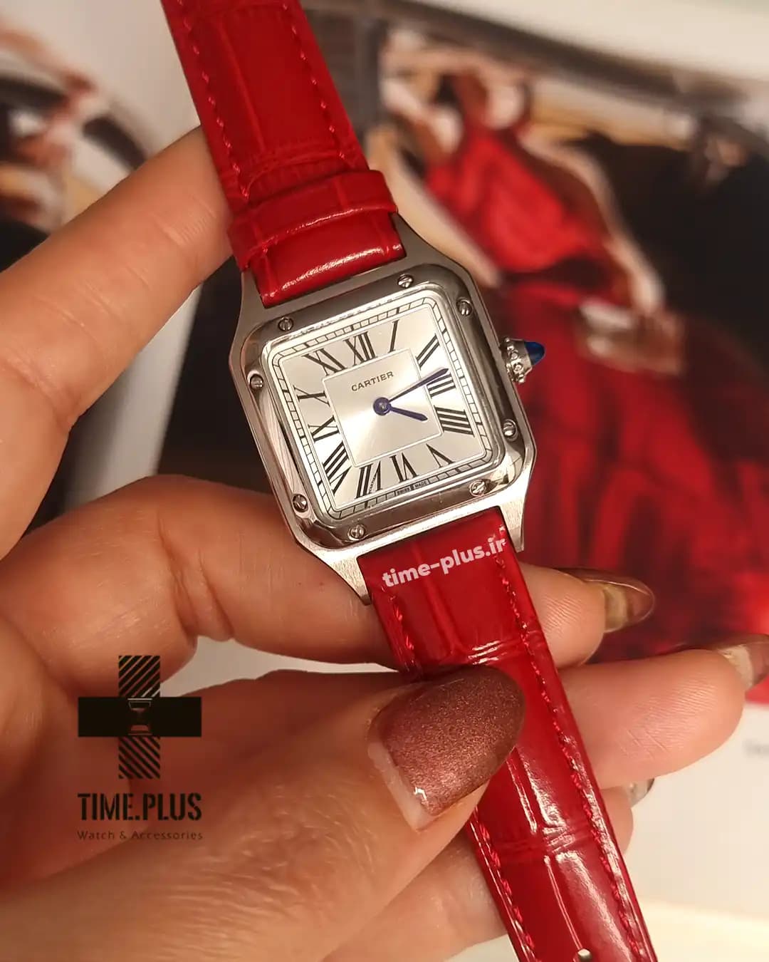 ساعت کارتیر زنانه Santos dumont red strap — تصویر ۳