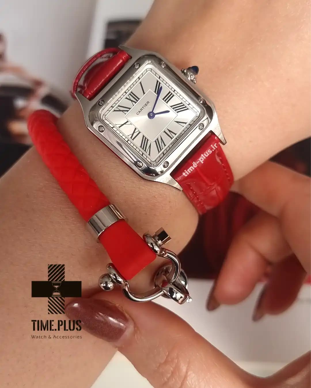 ساعت کارتیر زنانه Santos dumont red strap — تصویر ۵