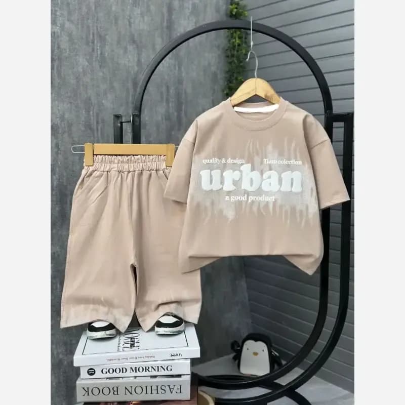 ست تیشرت و شلوارک پسرانه پنبه یک رو طرح urban — تصویر ۷