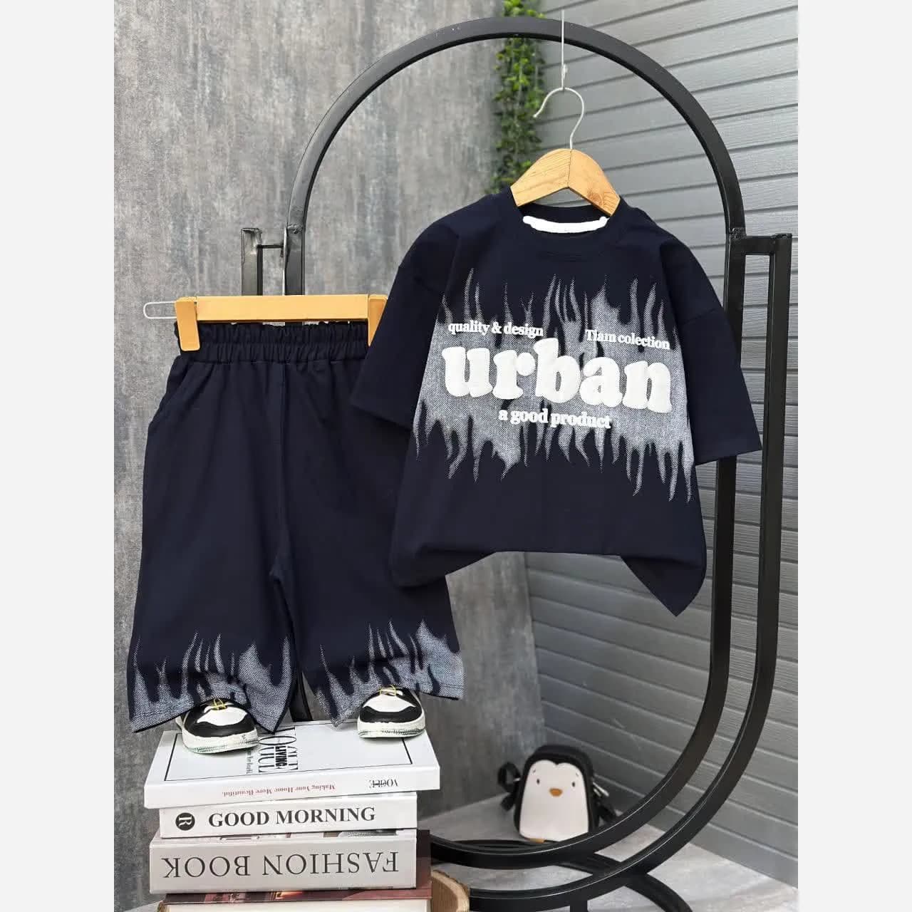 ست تیشرت و شلوارک پسرانه پنبه یک رو طرح urban