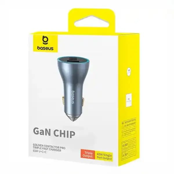 شارژر فندکی 65 وات 3 پورت بیسوس CCJDZ65-UCC