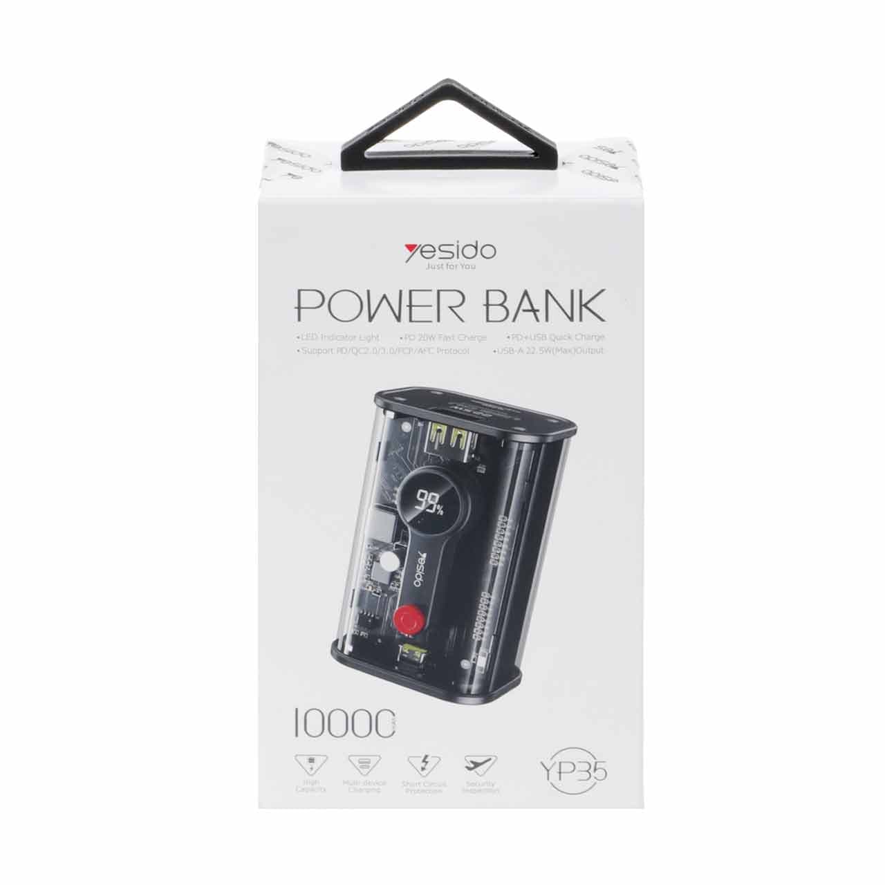 پاوربانک (PD و فست شارژ) yesido 20W 10000mAh مدل YP35 – مشکی — تصویر ۷