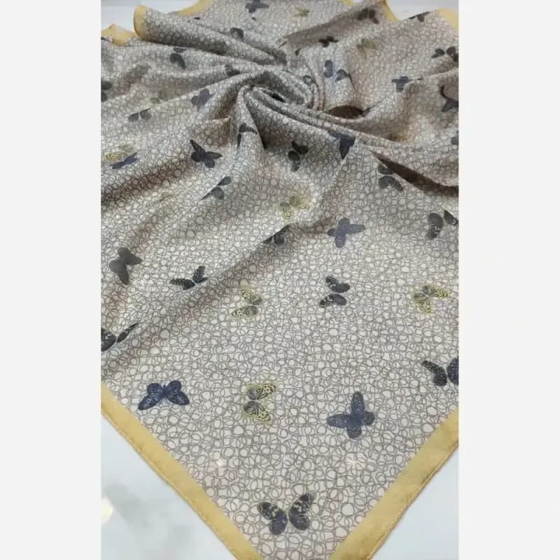 روسری زنانه نخی طرح پروانه دوردوخت قواره یک متری رنگبندی متنوع — تصویر ۴