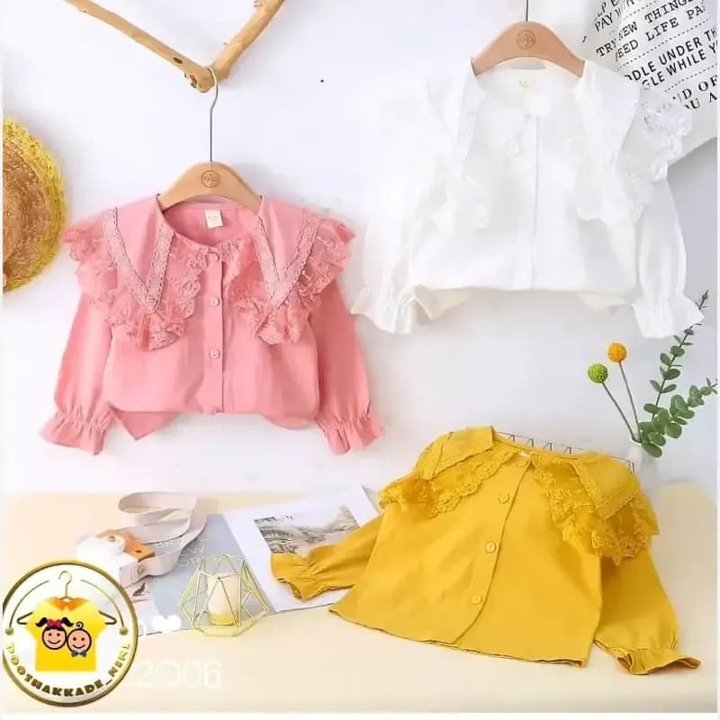 شومیز مجلسی دخترانه کتان نخ یقه گیپور وارداتی سایز 3 تا 8 سال — تصویر ۹