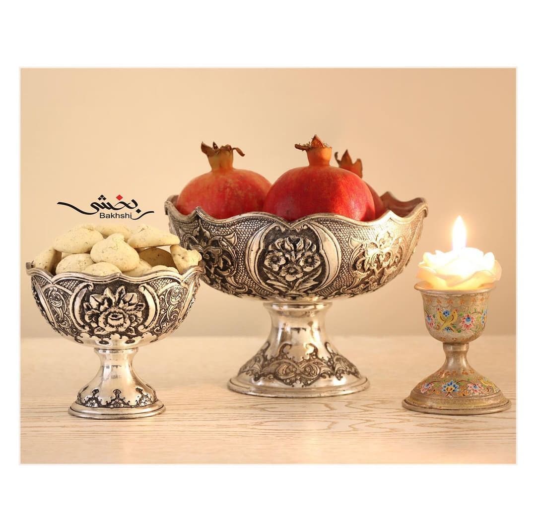 کاسه پایه دار قلم گل برجسته درجه یک _ عیار 90% _ 754 گرم