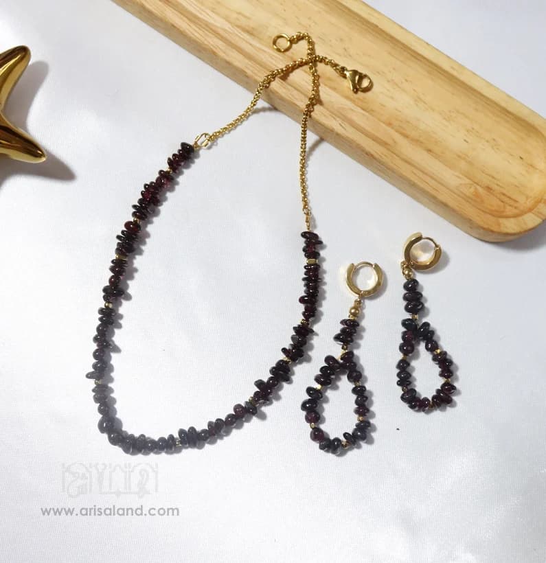 گردنبند و گوشواره گارنت کد 226