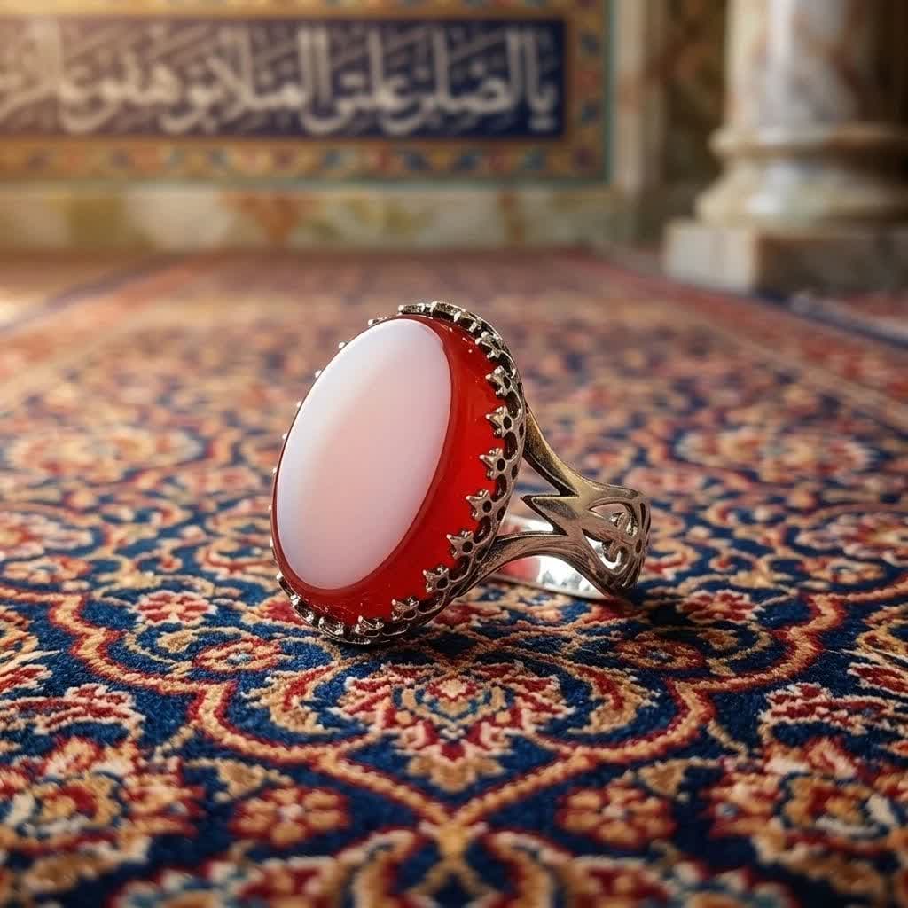 انگشتر عقیق قرمز مردانه با رکاب نیزه | نماد قدرت، جذابیت و شکوه مردانه کد 4184