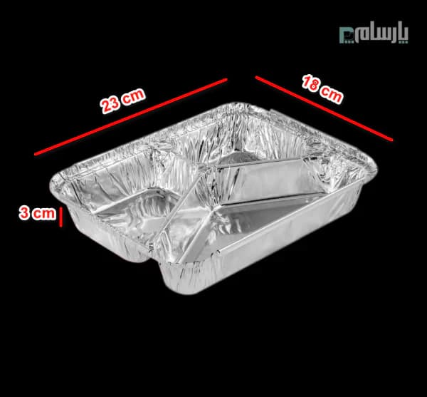 ظرف یکبار مصرف آلومینیومی سه خانه سبک سبز کد 729 — تصویر ۲