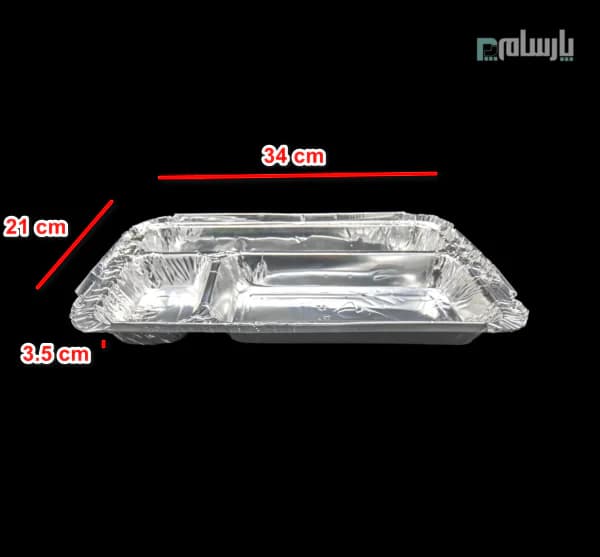 ظرف یکبار مصرف آلومینیومی سه خانه کبابی ویژه کد ۱۲۳ — تصویر ۲