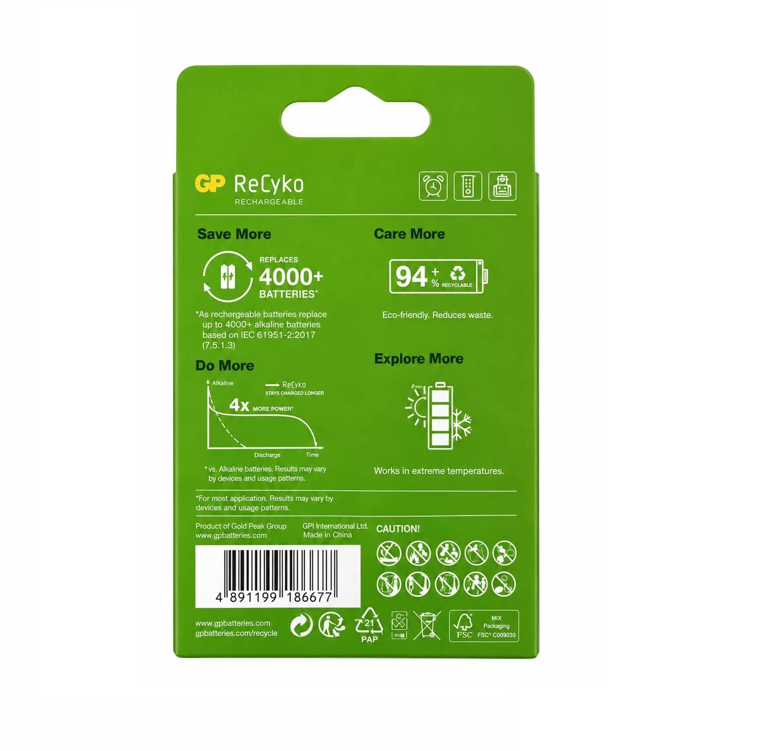 باتری تلفن نیم قلمی جی پی مدل GP AAA REACHARGABLE 650mAh بسته 2 عددی — تصویر ۲