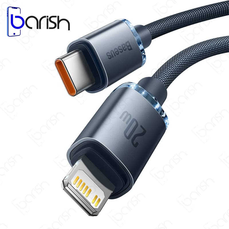 کابل دیتا و شارژ Type-C به لایتنینگ باسئوس سری Crystal Shine
