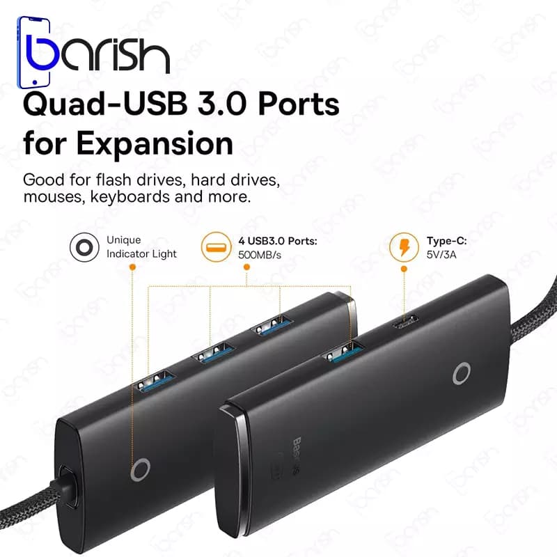 هاب 4 پورت USB 3.0 باسئوس مدل WKQX03000 — تصویر ۵