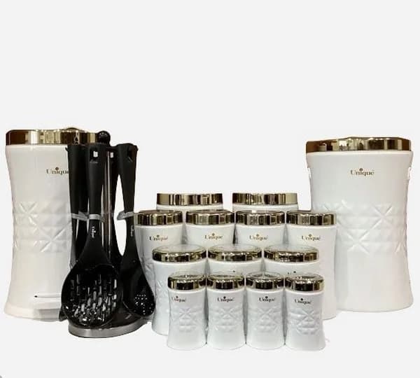 سرویس آشپزخانه 15 پارچه یونیک ونیز سفید طلایی UN-4606