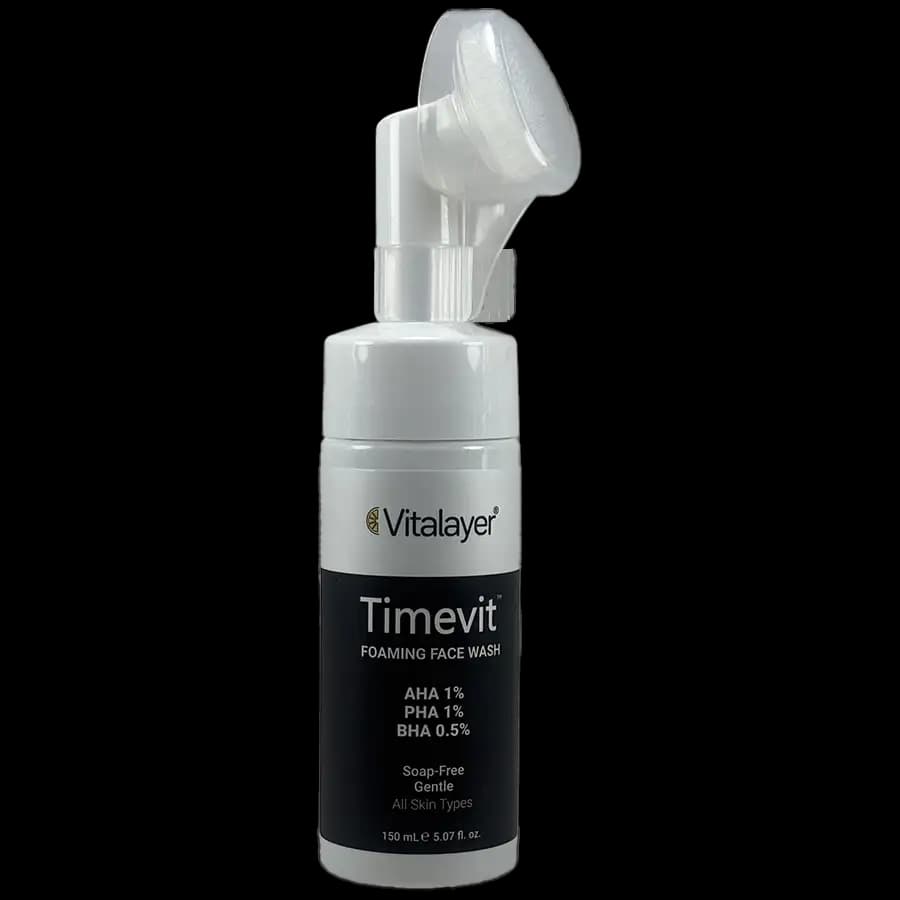 فوم شستشوی صورت براش‌دار ویتالایر Timevit – پاکسازی عمیق و لایه‌برداری ملایم