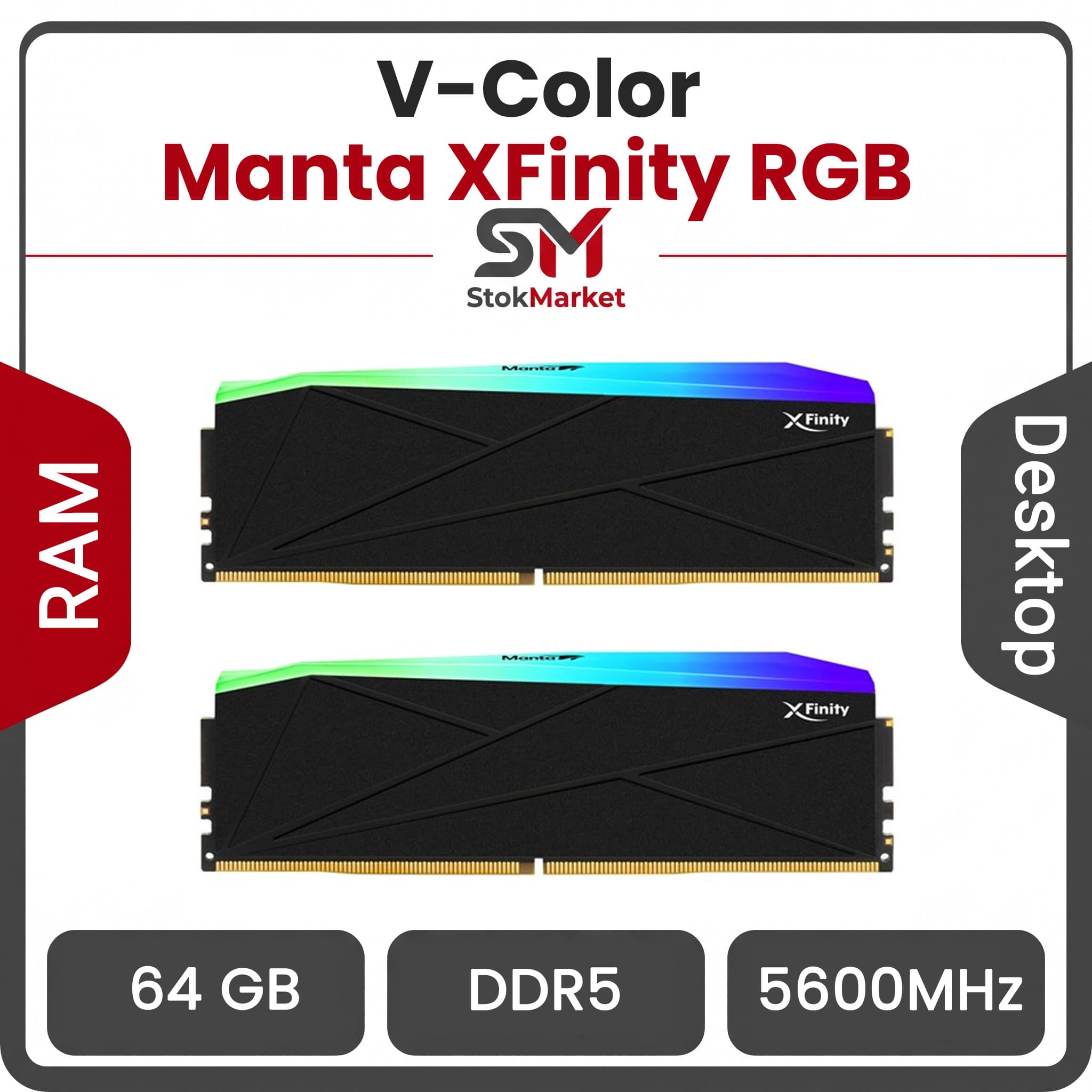 رم وی کالر دو کاناله Manta XFinity RGB 64GB (2 x 16GB) DDR5 5600 CL36