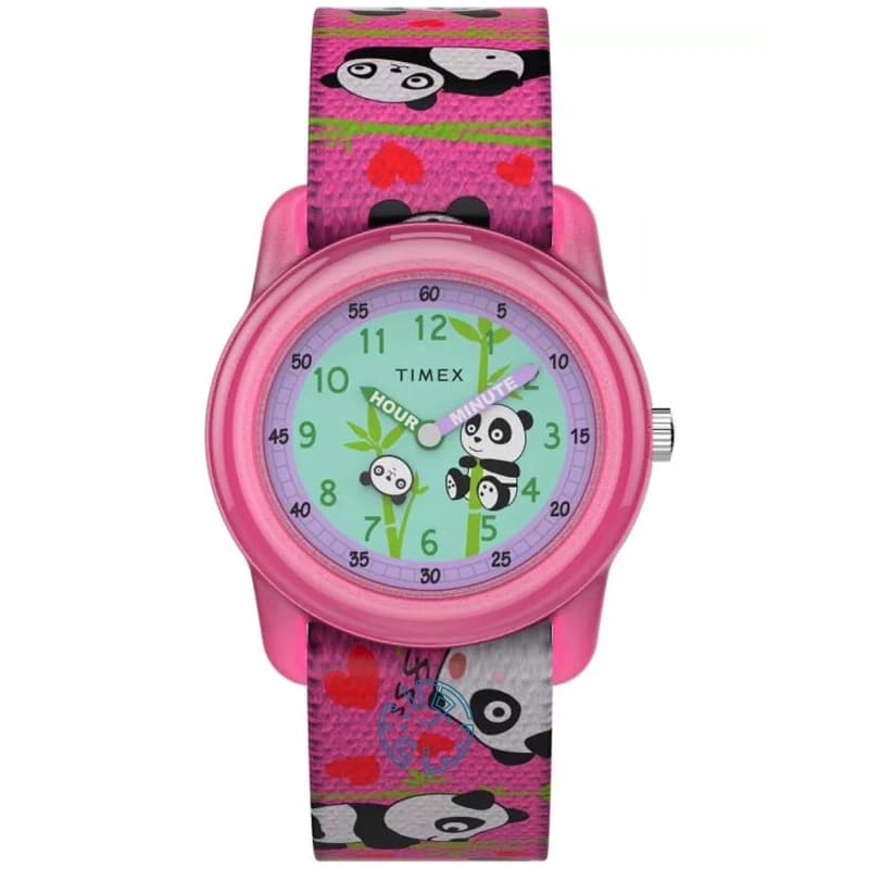 ساعت مچی کودکانه تایمکس مدل Timex TW7C77100 با بند پارچه‌ای کشی صورتی — تصویر ۵