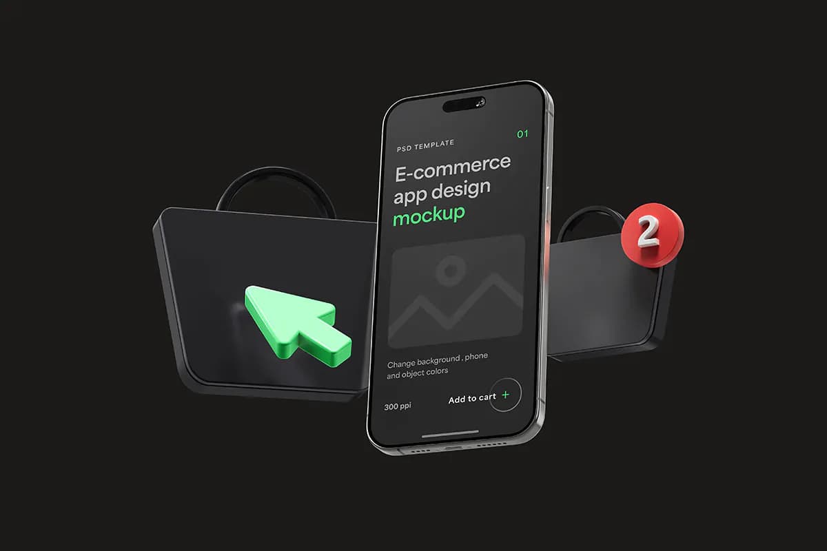 موکاپ موبایل اپ فروشگاه اینترنتی — تصویر ۳
