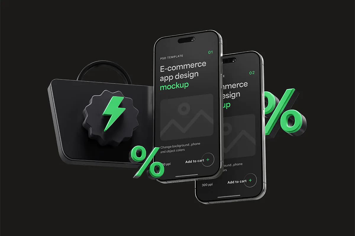 موکاپ موبایل اپ فروشگاه اینترنتی — تصویر ۲