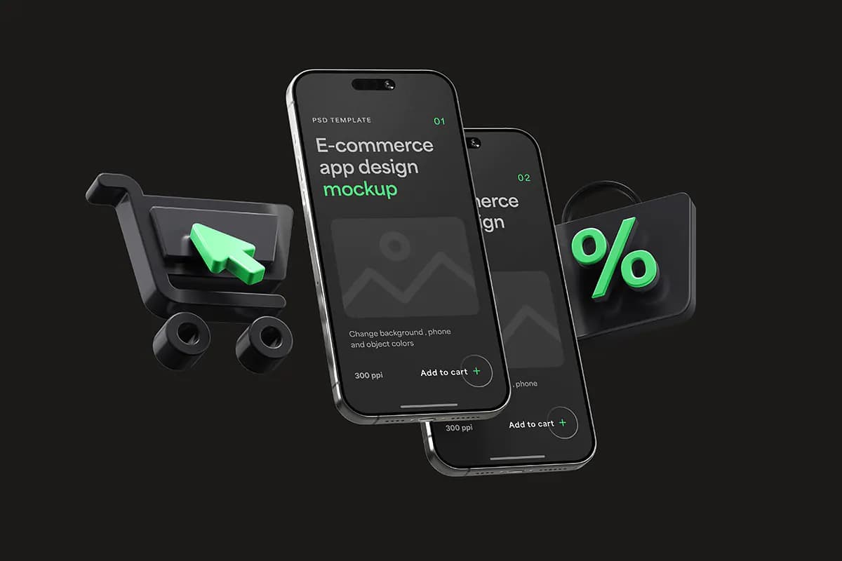موکاپ موبایل اپ فروشگاه اینترنتی — تصویر ۵