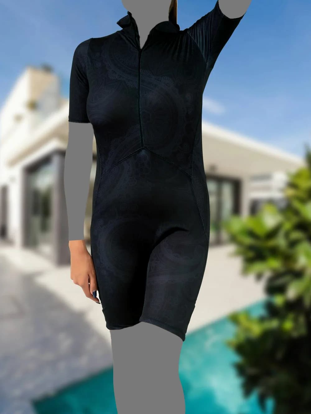 مایو زنانه پوشیده نیمه اسلامی پادار و آستین دار پوشیده طرح ترمه اسپیدو – Speedo — تصویر ۳