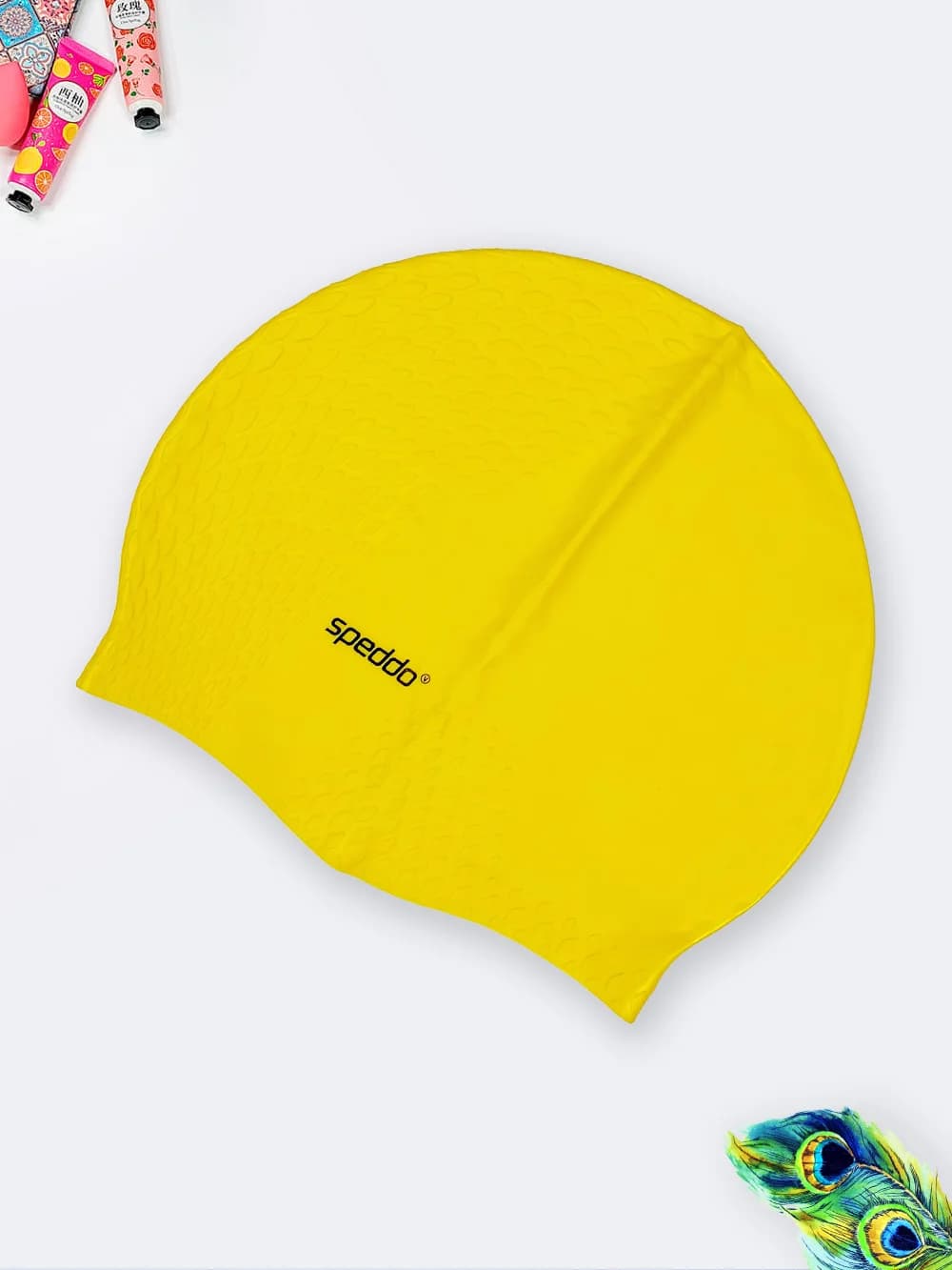 کلاه استخر شنا سیلیکونی زنانه طرح جدید پوست ماری زرد رنگ برند اسپیدو ( Speedo )