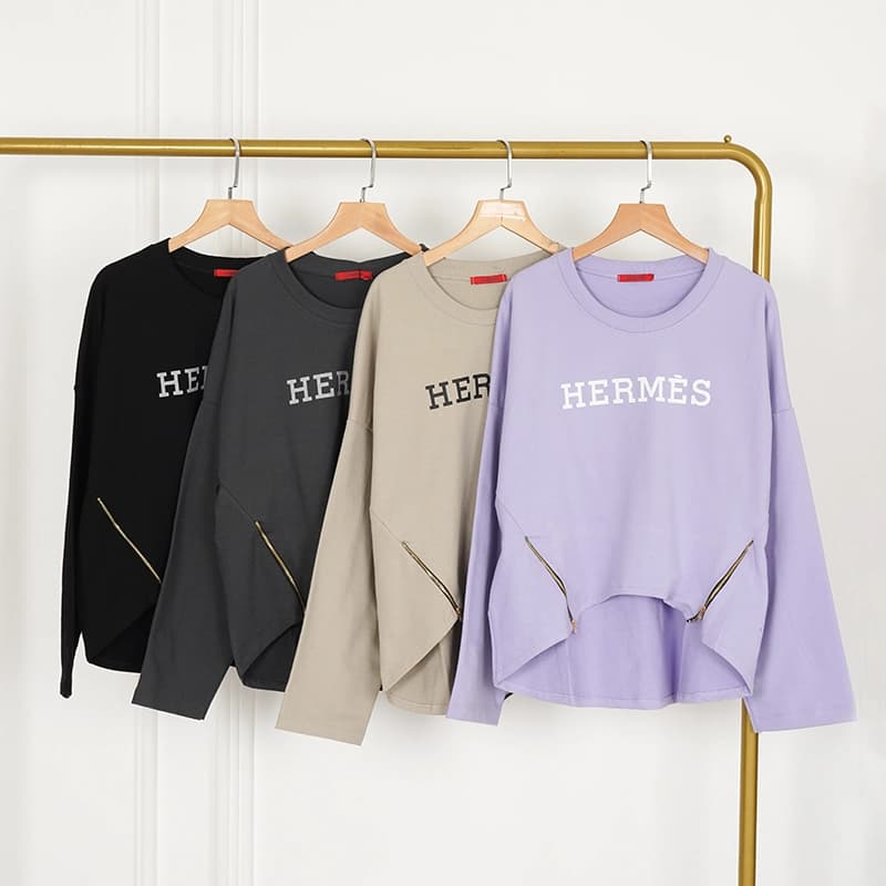 بلوز دورس زنانه جلو چاپ HERMES پایین زیپ دار — تصویر ۲