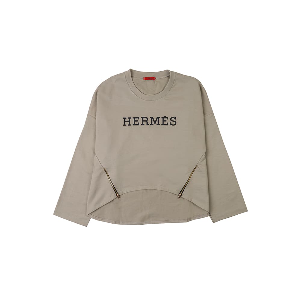 بلوز دورس زنانه جلو چاپ HERMES پایین زیپ دار