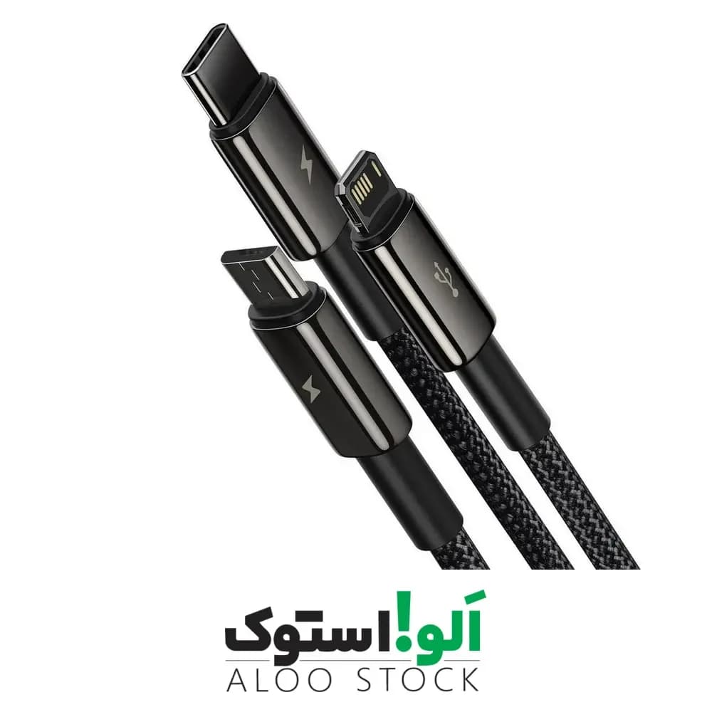 کابل سه سر USB باسئوس Baseus Tungsten Gold 3-In-1 USB to M+L+C Cable — تصویر ۸