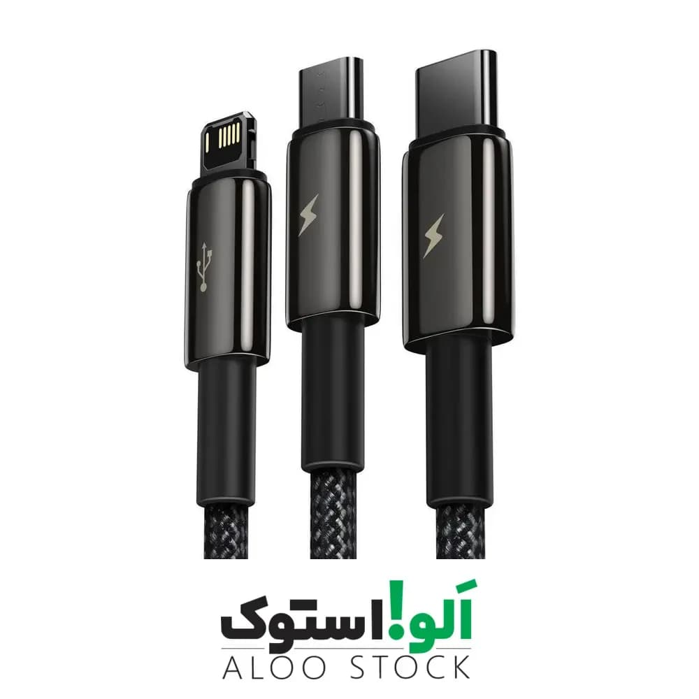 کابل سه سر USB باسئوس Baseus Tungsten Gold 3-In-1 USB to M+L+C Cable — تصویر ۱۱