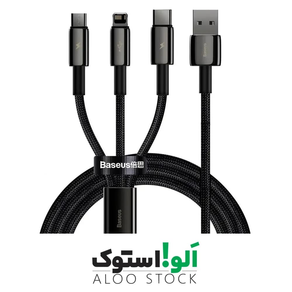 کابل سه سر USB باسئوس Baseus Tungsten Gold 3-In-1 USB to M+L+C Cable — تصویر ۷