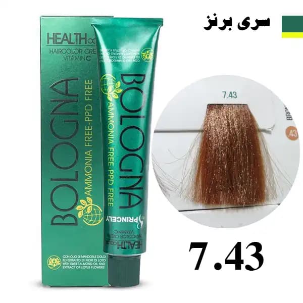 رنگ مو بدون آمونیاک بلونیا سری برنز شماره 7.43 Bologna