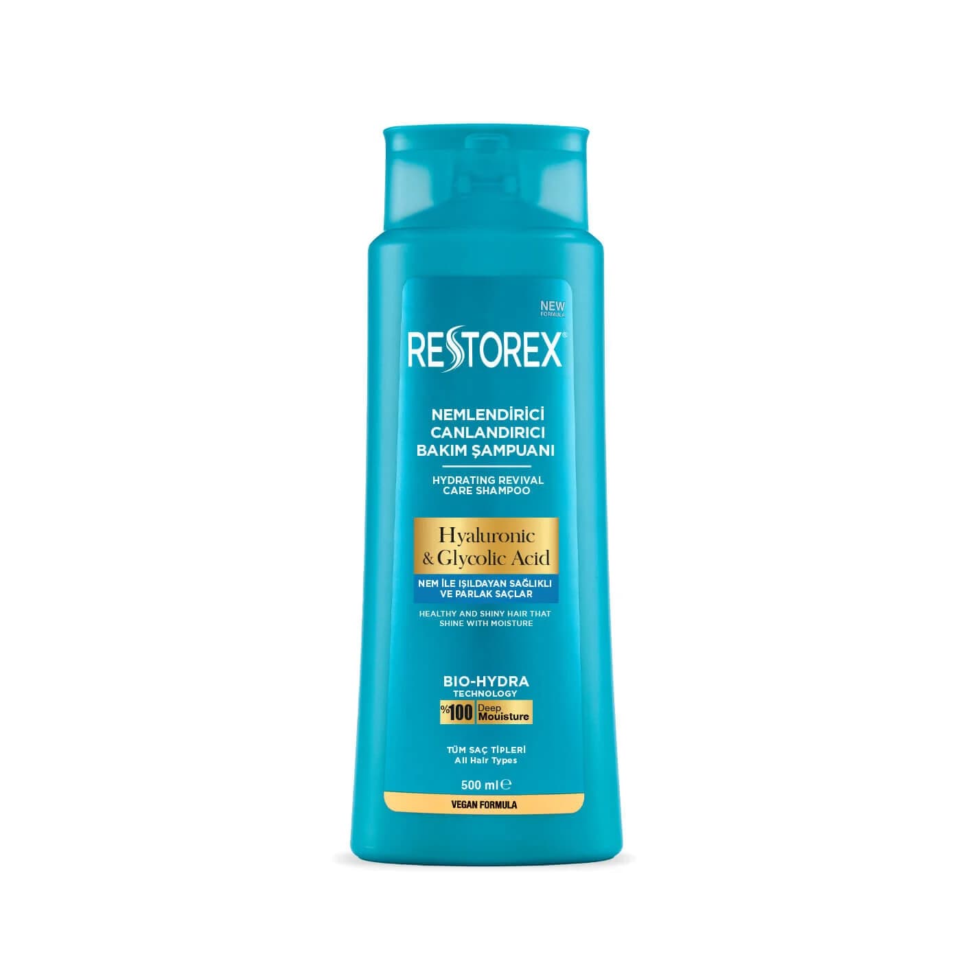 شامپو آبرسان مو رستورکس RESTOREX مدل HYALURONIC & GLYCOLIC ACID (آبی) حجم 500 میلی لیتر
