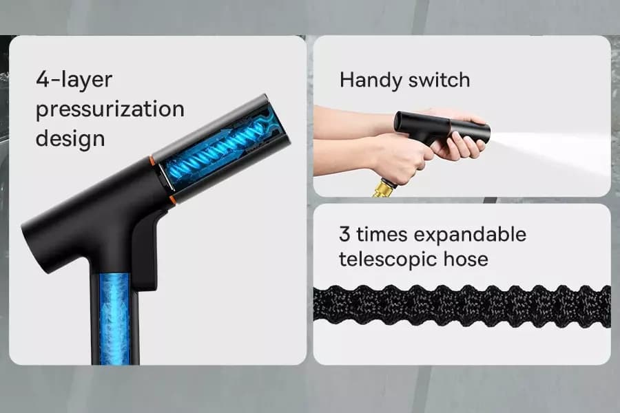 شلنگ و نازل کارواش Baseus GF5 Car Wash Spray Nozzle CPGF000001 طول 7.5 متری اورحینال پلمپ ارسال فوری — تصویر ۶