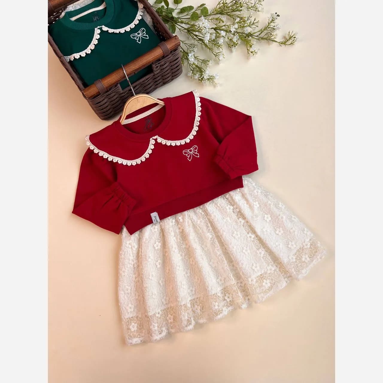 پیراهن دخترانه مجلسی یلدایی دورس و تور سایز 40 تا 55 — تصویر ۲