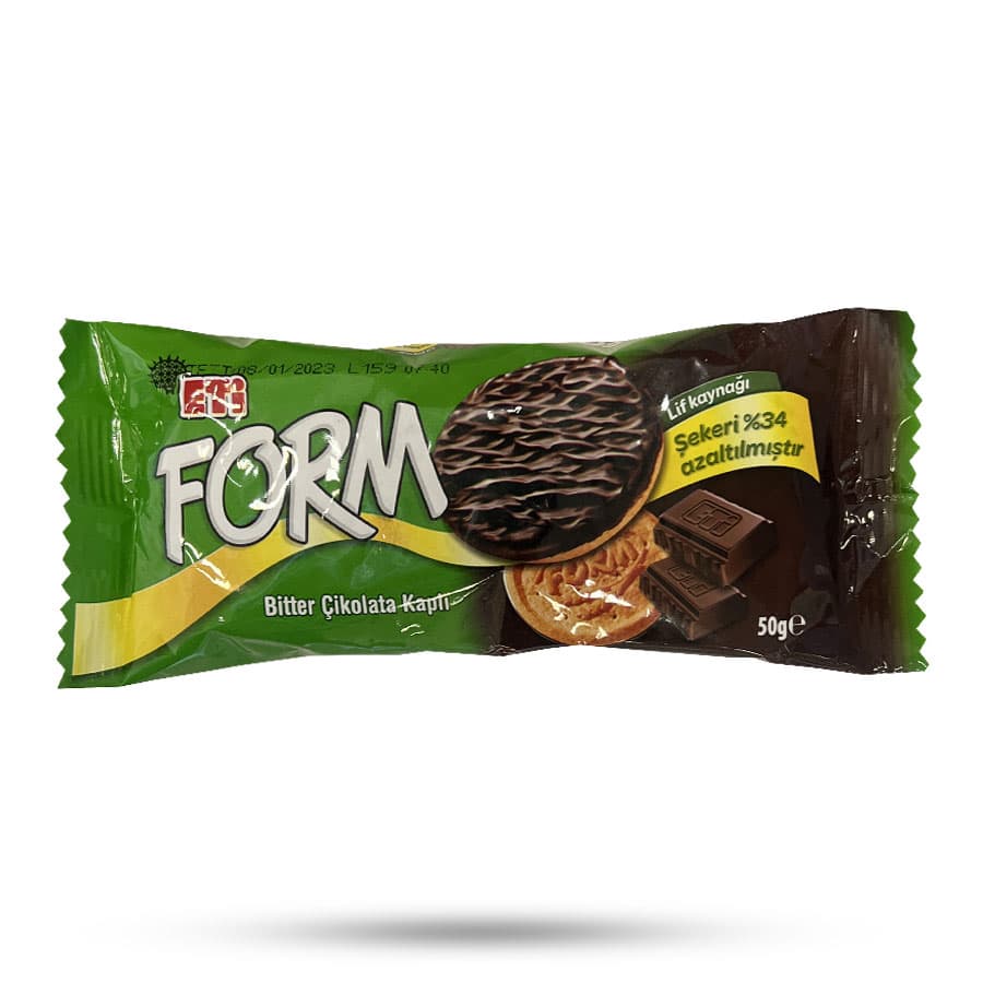بیسکویت سبوس دار اتی با روکش شکلات تلخ مدل Form حجم 50 گرم