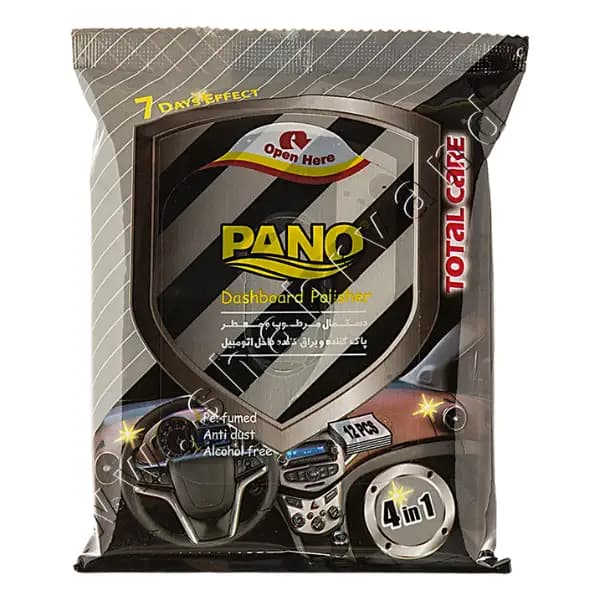 دستمال مرطوب پاک کننده داخل اتوموبیل پانو Pano مدل Dashboard Polish بسته 12 عددی — تصویر ۲