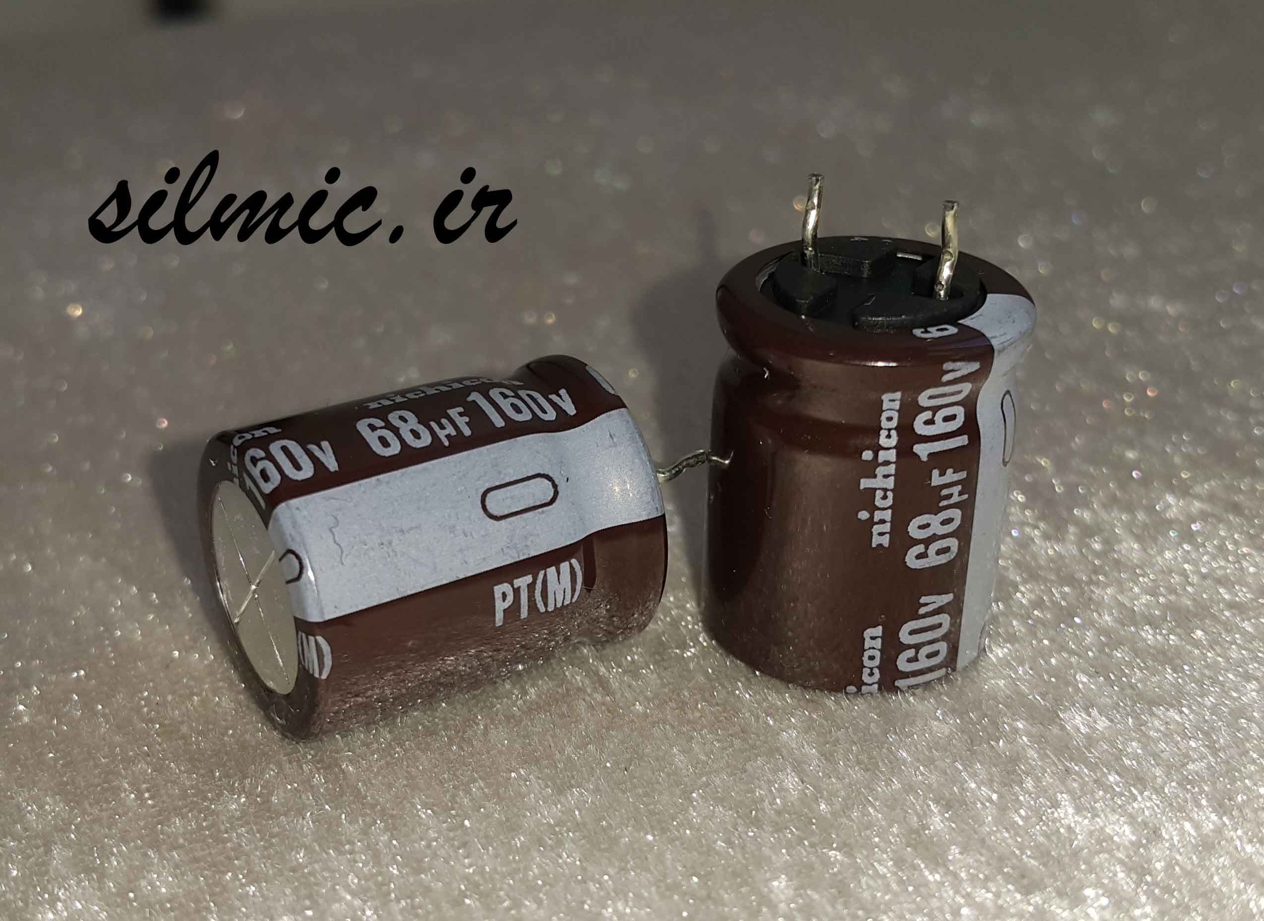 خازن الکترولیتی 68 میکرو فاراد 160 ولت nichicon ژاپن سری PT های ریپل و long life — تصویر ۲