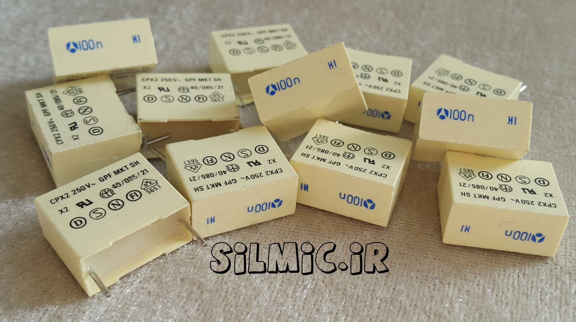 خازن 100 نانو فاراد 250 ولت ac سری MKT کلاس X2ساخت Thomson AVX ایتالیا — تصویر ۲
