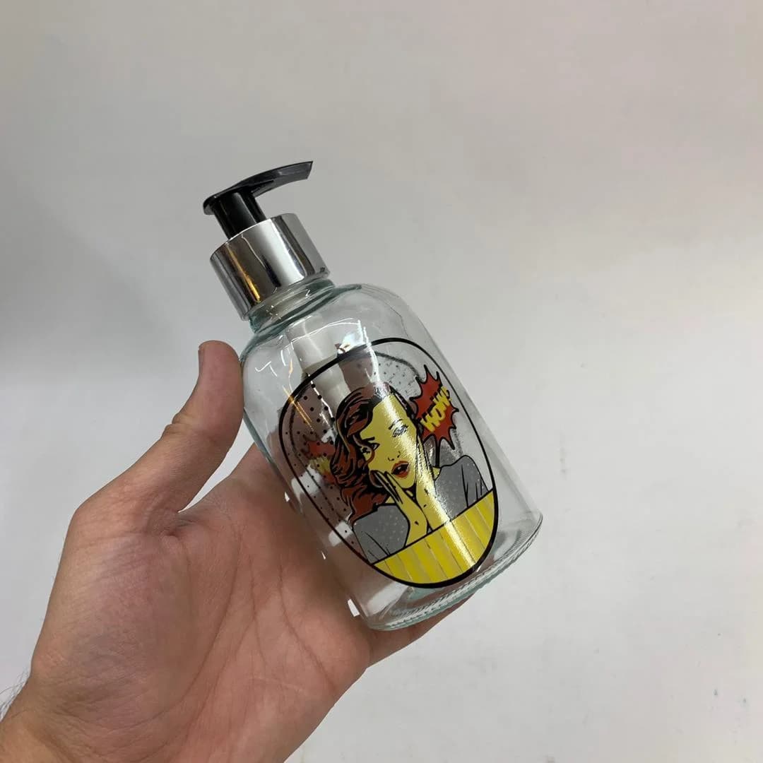 پمپ مایع دستشویی شیشه ای طرح WOW کد ۳۶۳ — تصویر ۲