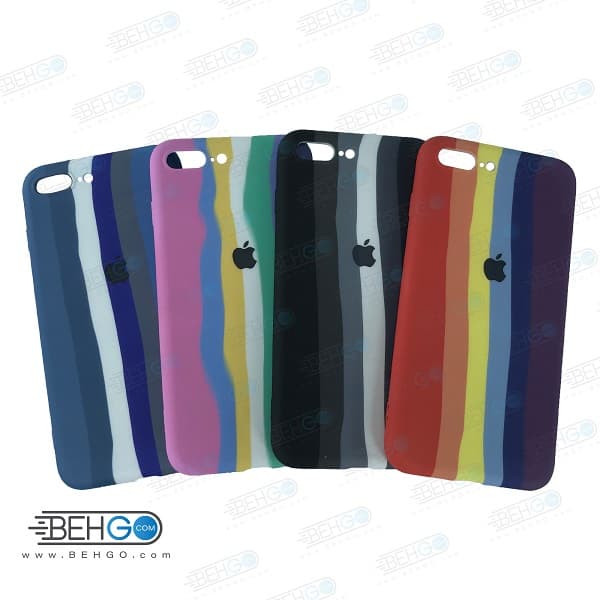 قاب گوشی آیفون 7 پلاس و ایفون 8 پلاس کاور سیلیکونی رنگین کمان با محافظ لنز دوربین iPhone 7 plus / Iphone 8 Plus