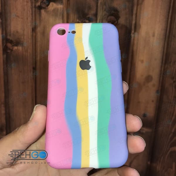 قاب گوشی آیفون 7/8/SE 2020 کاور سیلیکونی رنگین کمان با محافظ لنز دوربین iPhone 7G/8G/SE 2020 — تصویر ۳