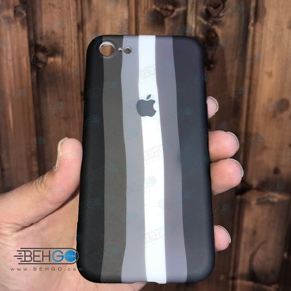قاب گوشی آیفون 7/8/SE 2020 کاور سیلیکونی رنگین کمان با محافظ لنز دوربین iPhone 7G/8G/SE 2020 — تصویر ۵