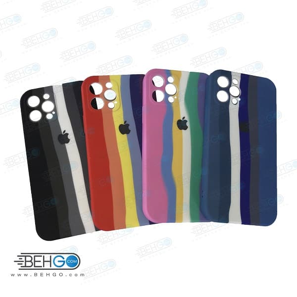 قاب گوشی آیفون 12pro کاور سیلیکونی رنگین کمان با محافظ لنز دوربین iPhone 12 Pro