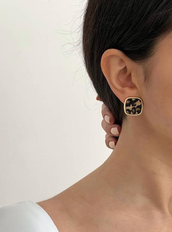 گوشواره پلنگی پارچه ای مربع
