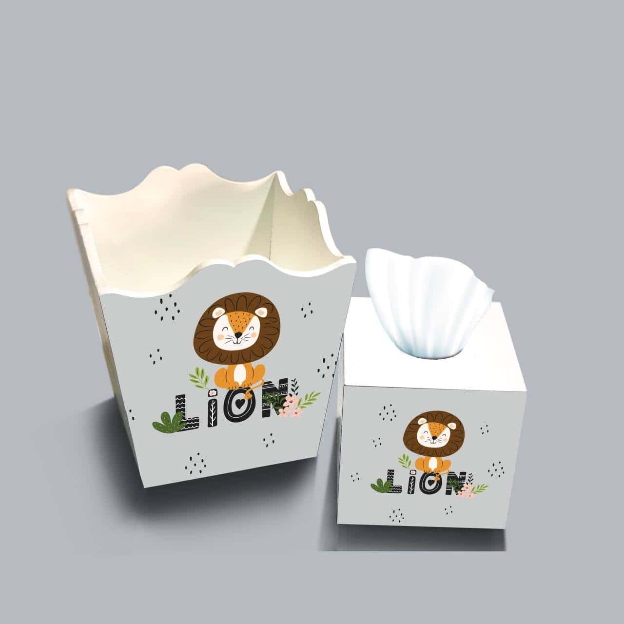ست سطل و جا دستمال چوبی کودک طرح شیر lion کد A3032