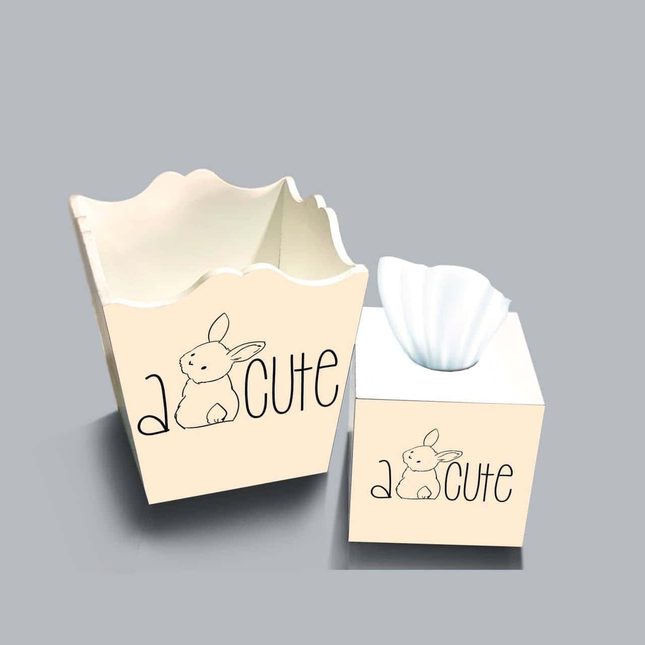 ست سطل و جا دستمال چوبی کودک طرح خرگوش کد A3052