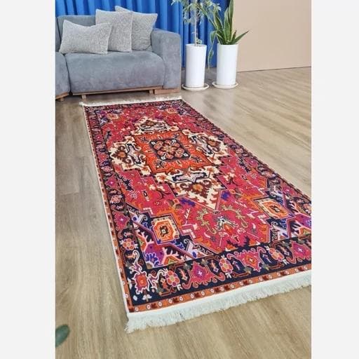 فرش ماشینی چاپی | فرشینه مخمل سنتی لاکی کد O137 (پس کرایه) — تصویر ۲