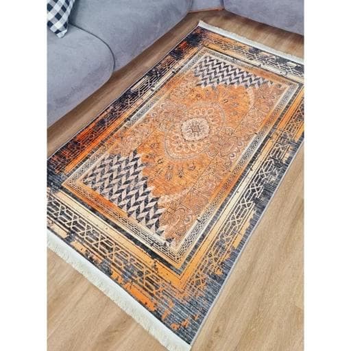 فرش مدرن هازان ترک طوسی نارنجی h482 (پس کرایه)