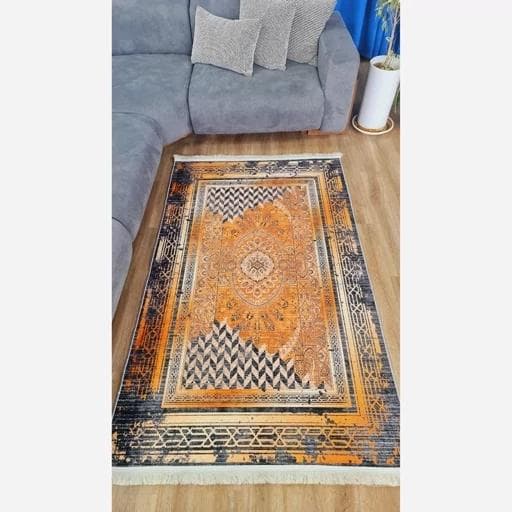 فرش مدرن هازان ترک طوسی نارنجی h482 (پس کرایه) — تصویر ۳